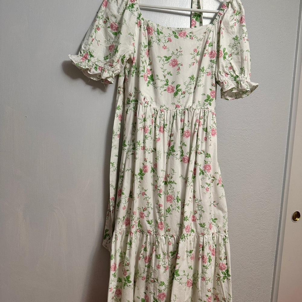 Mome Floral Nursing Dress 100% Cotton Smocked Back Cottagecore Midi